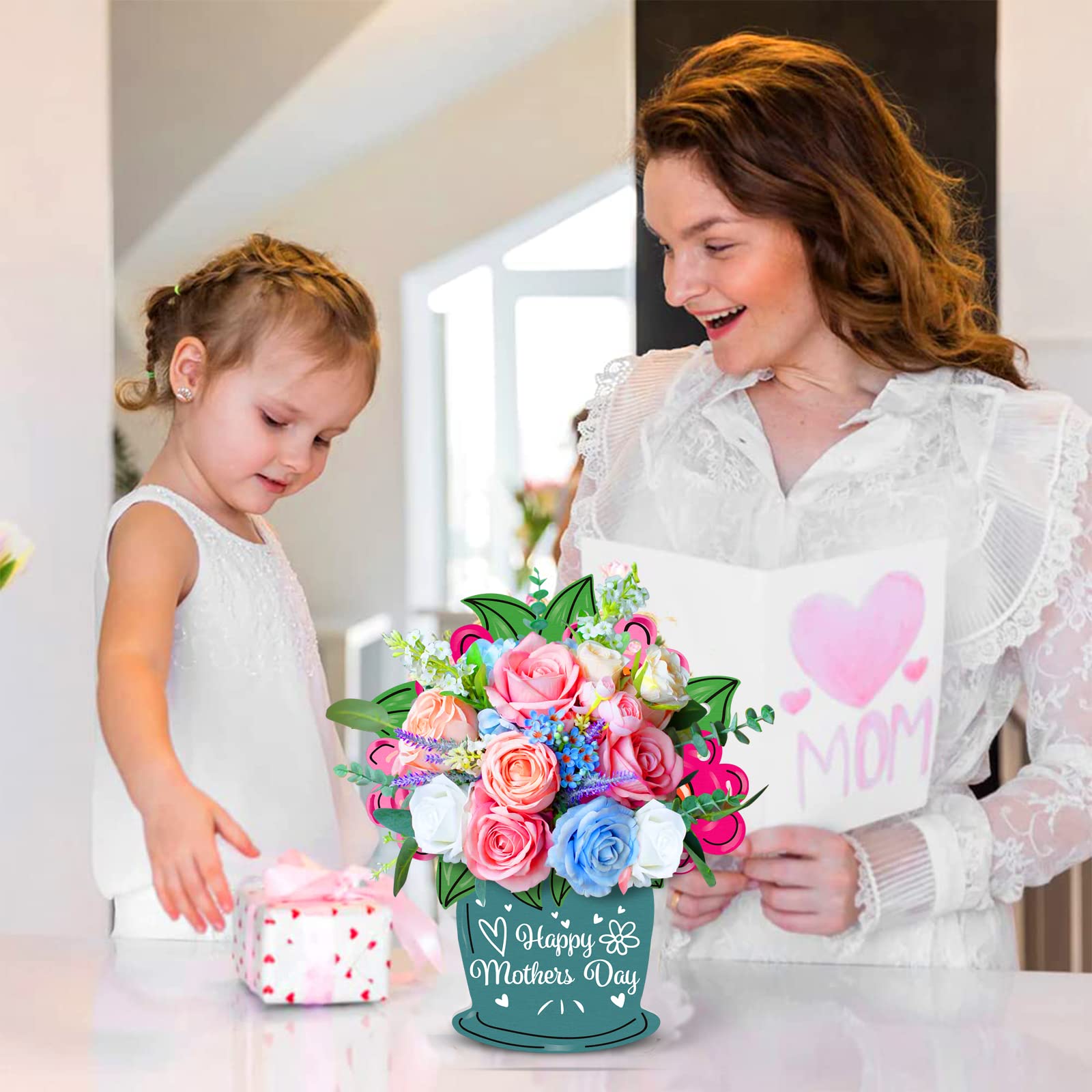 Handcrafted Wooden Flower Holder - DIY Mother's Day Gift Set for Mom from Daughter or Son, Home & Party Table Decor (Flowers Not Included) - Perfect for Mother's Day Celebrations, Home Decor, and Special Occasions
