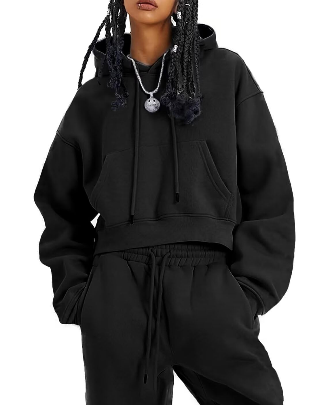 LEEDYA Women's Cropped Hoodie - Long Sleeve Loose Fit Fleece Pullover Sweatshirt | Casual Streetwear, Gym, Lounge & Winter Outfits