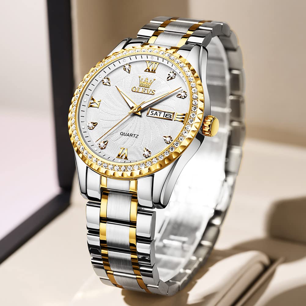 OLEVS Men's Watches - Big Face Stainless Steel Waterproof Analog Quartz Watch with Day Date - Fashion Business Watch for Men - Perfect for Office, Casual Wear & Formal Events