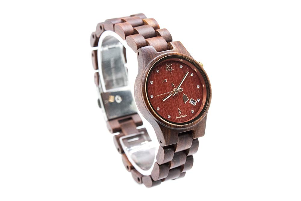 Elegant Sandalwood Wooden Wrist Watch for Women with Swarovski Crystals & Sapphire Crystal Window - Natural Wood Watch Band with Analog Citizen Movement - Perfect for Casual Wear, Office & Special Occasions