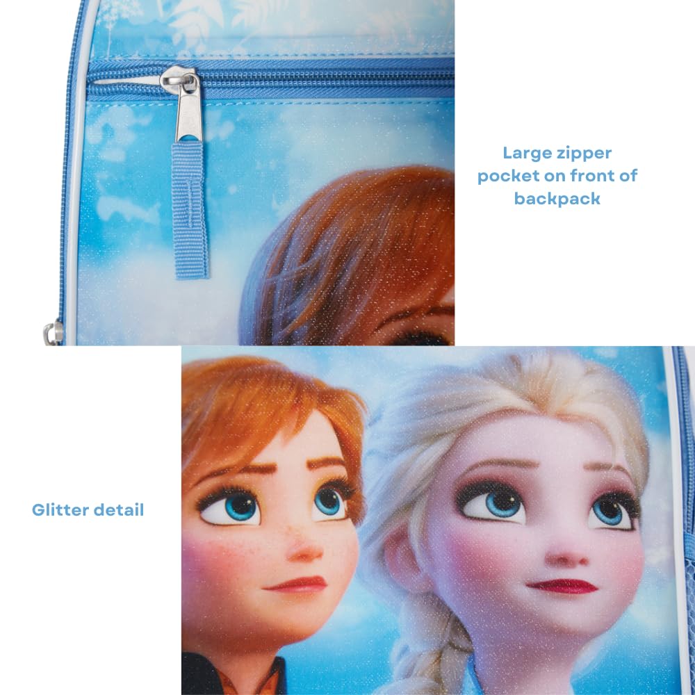 Disney Frozen Kids Backpack Set for Girls - 16 Inch School Backpack with Insulated Lunch Bag & Water Bottle (Blue) - Perfect for School, Travel & Outdoor Adventures