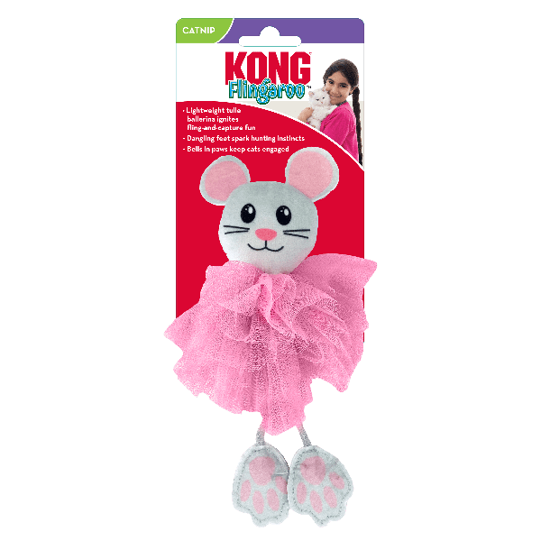 KONG Flingaroo Tutu Cat Toy - Interactive Plush Cat Toy with Feathers for Indoor Play, Exercise & Hunting Instincts - Perfect for Kittens & Adult Cats