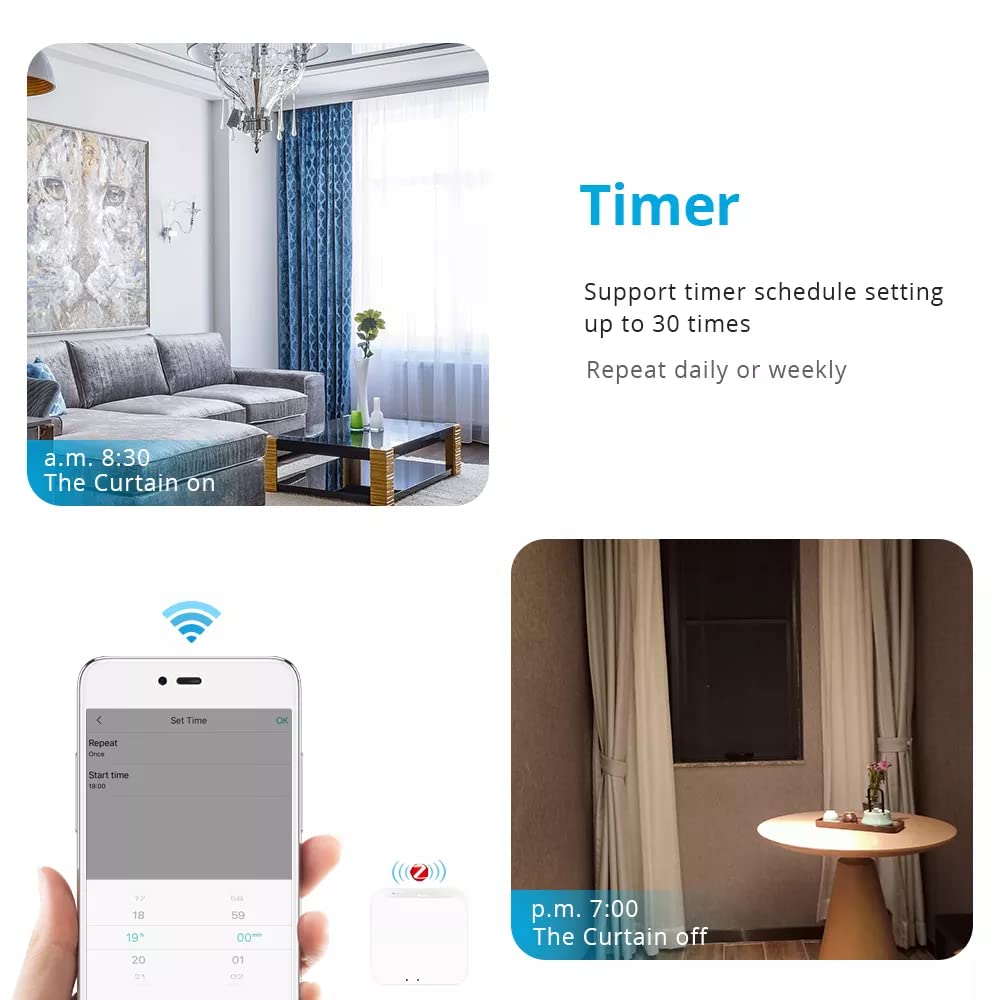 Smart WiFi Electric Curtain Motor - Remote Control, Alexa & Google Home Compatible, DIY Tracks, Tuya App (7.2M/283