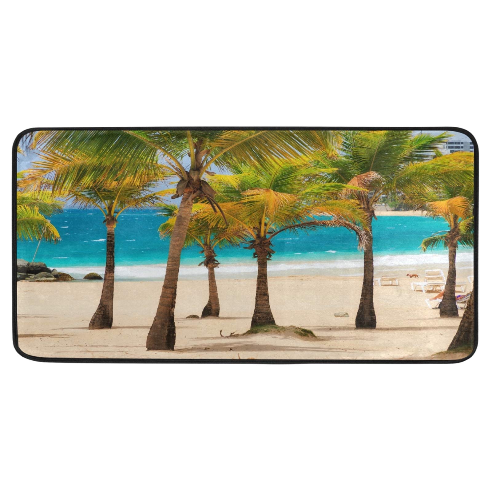 Non-Slip 39x20 Inch Kitchen Rugs with Palm Tree Design for Beach-Themed Decor, Perfect for Puerto Rico Style Kitchens, Sink Areas, Entryways, and Bathroom Runners