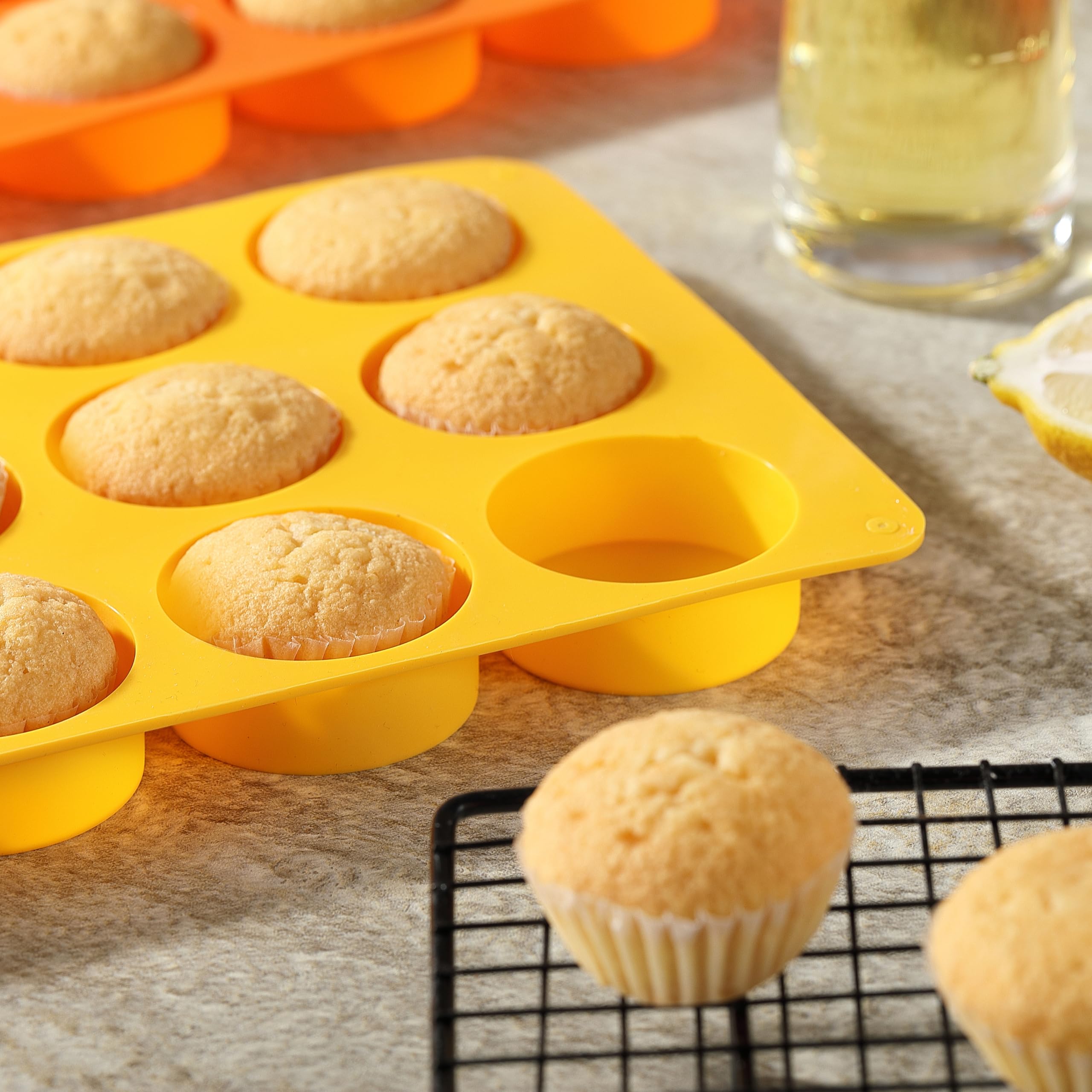 2-Pack Oreo Chocolate Cookie Silicone Molds - 12-Cavity Round Baking Molds for Cookies, Candies, Mini Cakes & Jelly (Orange + Yellow) - Perfect for DIY Desserts, Party Treats & Holiday Baking