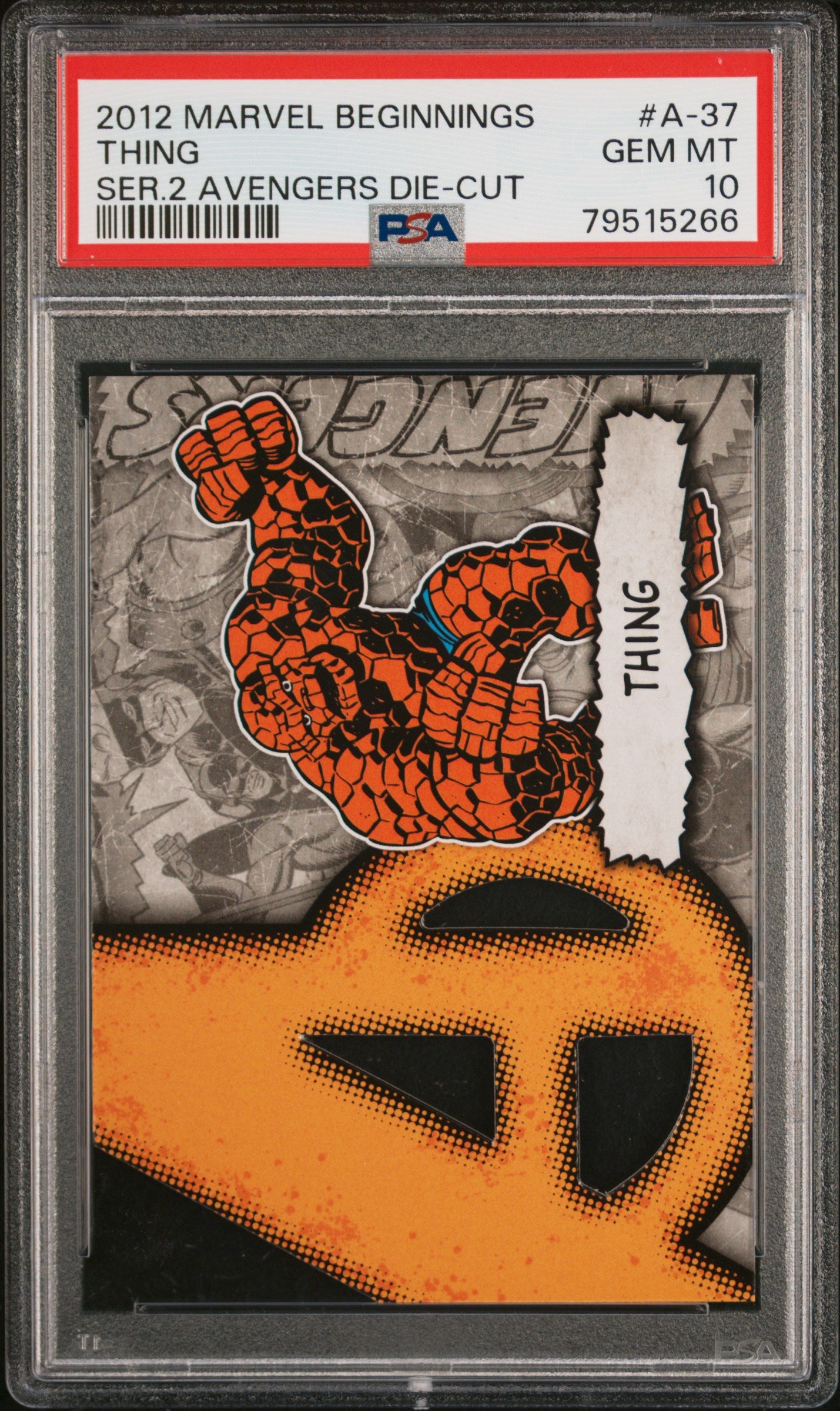 2012 MARVEL BEGINNERS SERIES 2 AVENGERS DIE-CUT THING #A37 PSA 10 GEM MINT - Rare Collectible Comic Card for Marvel Fans & Investors | Perfect for Display, Trading & Portfolio Diversification
