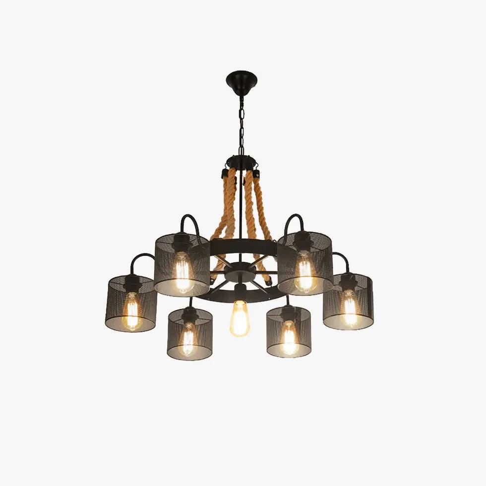Vintage Industrial Pendant Light - Black Rope Hanging Ceiling Lamp with Disc Shade for Kitchen Island, Dining Room & Bar Lighting