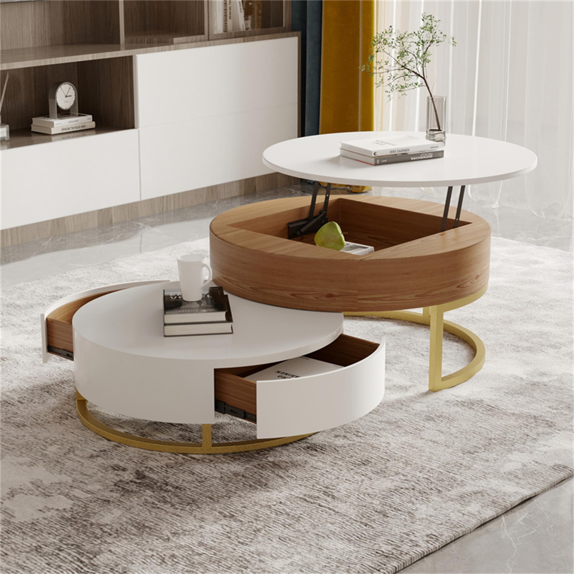 Lift Top Coffee Table with Hidden Storage - 2-Piece Set for Living Room & Office