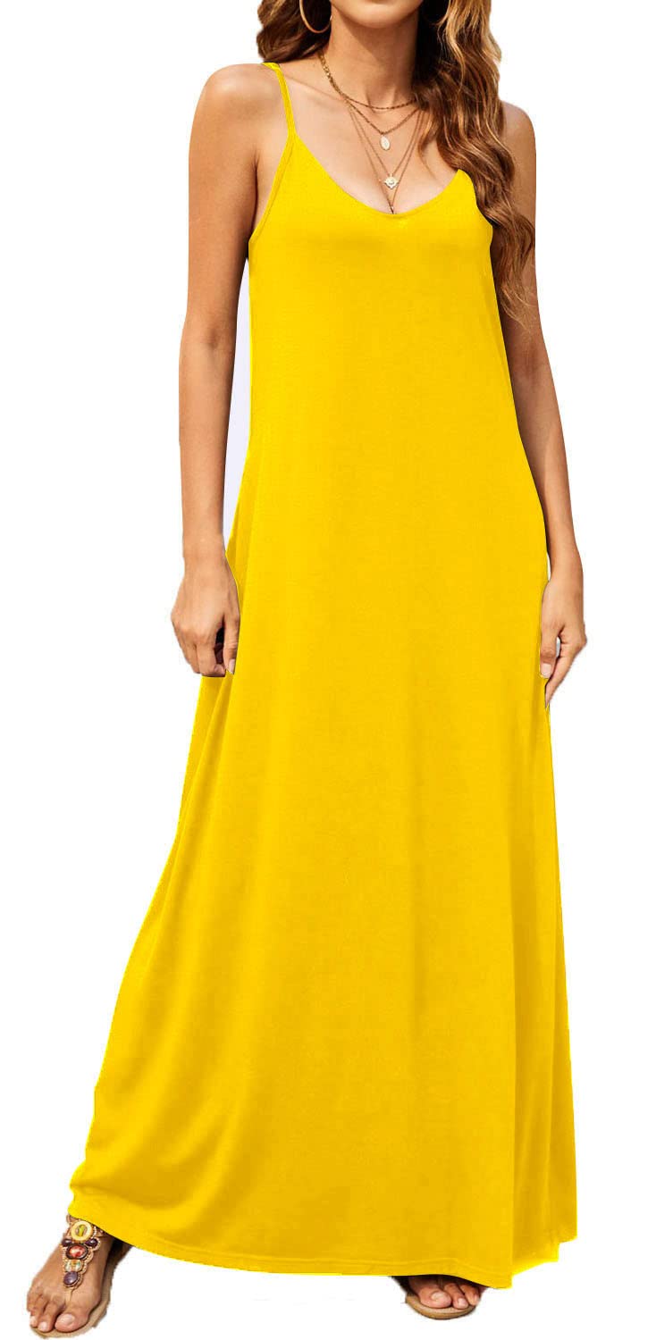 Supnier Women's Summer Maxi Dress - Casual V-Neck Sleeveless Bohemian Floral Long Dress with Pockets | Perfect for Beach Vacations, Music Festivals & Summer Parties