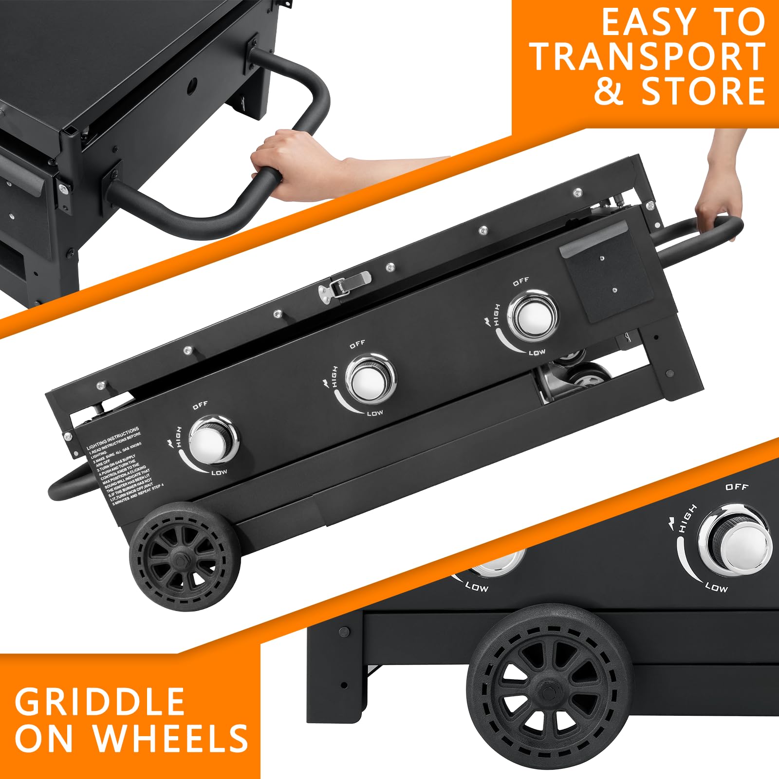 SKOK 31.5 Inch Foldable Outdoor Gas Griddle - 45000 BTU Portable Flat Top Grill with 3 Burners & Side Shelves | Perfect for Camping, Tailgating, and Backyard BBQs