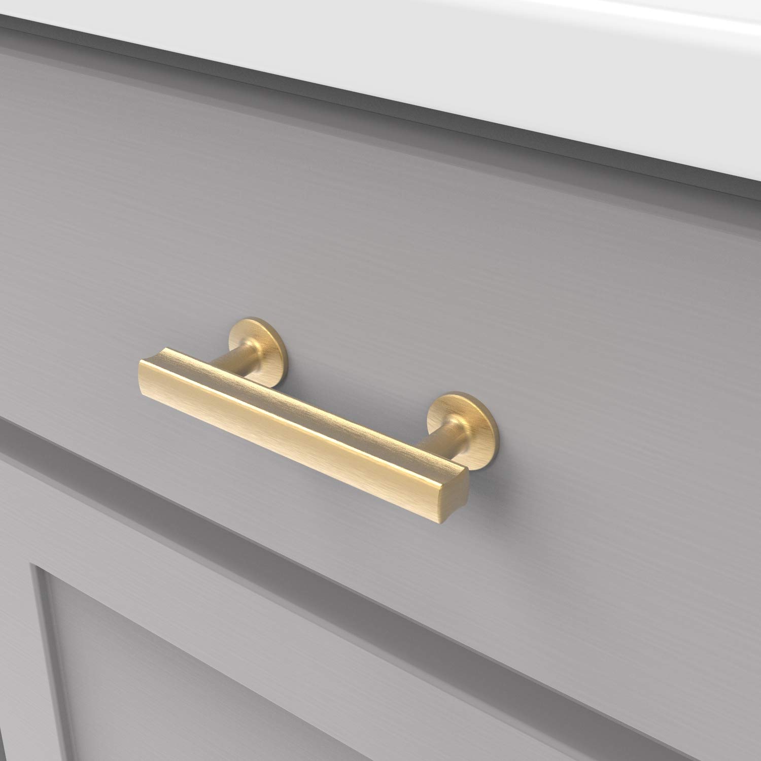 Premium Hickory Hardware 1-Pack Solid Core Kitchen Cabinet Pulls - Luxury Brushed Golden Brass Handles for Cabinets, Doors & Dressers - 3