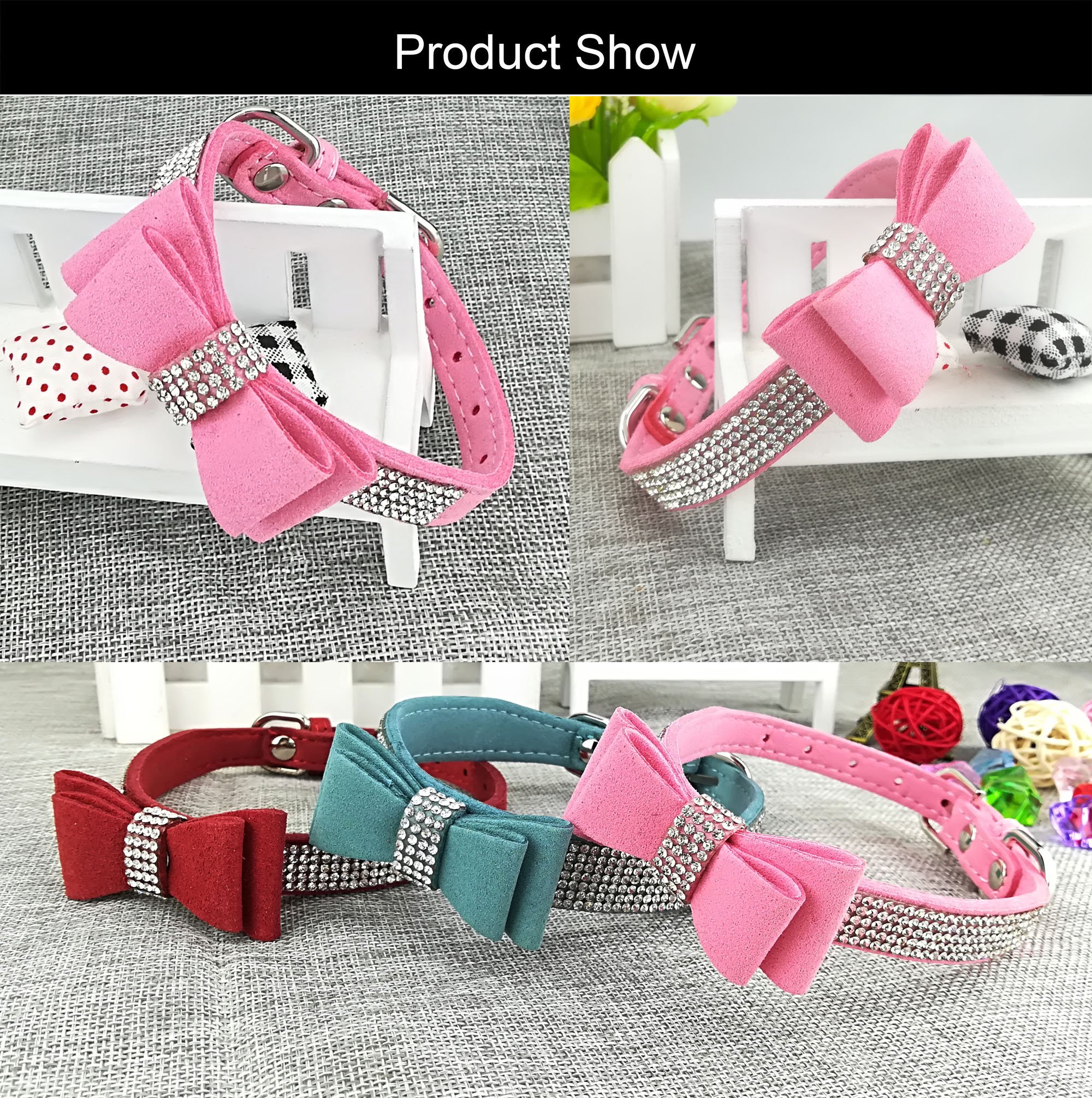 3pcs Stylish Dog Collar with Leash Set & 2pcs Bow Tie Puppy Collar - Cute Pink Bow Tie Leash for Small Dogs & Cats | Perfect for Daily Walks, Pet Fashion & Photo Shoots