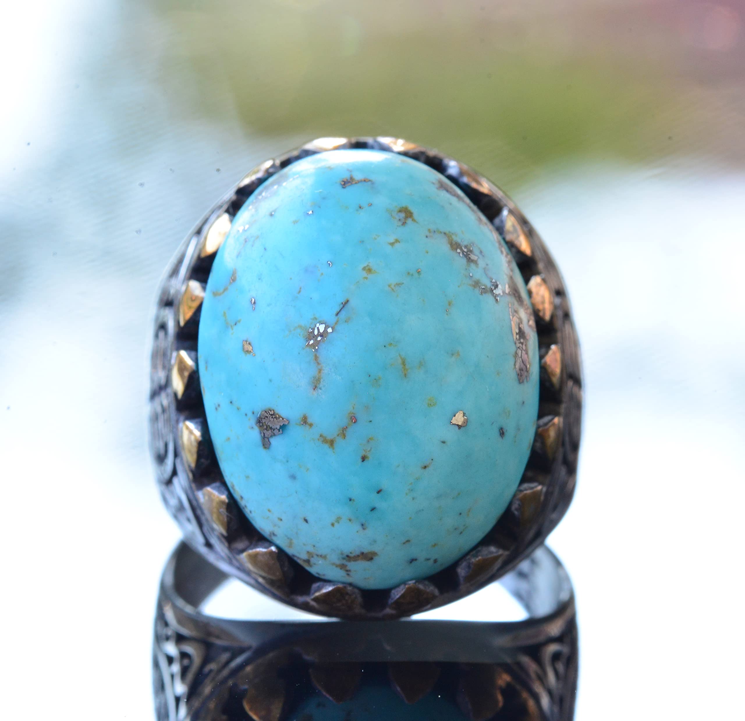 Natural Arizona Turquoise Gemstone Ring for Men - Sterling Silver Handmade Jewelry - Perfect for Gifts, Weddings & Everyday Wear