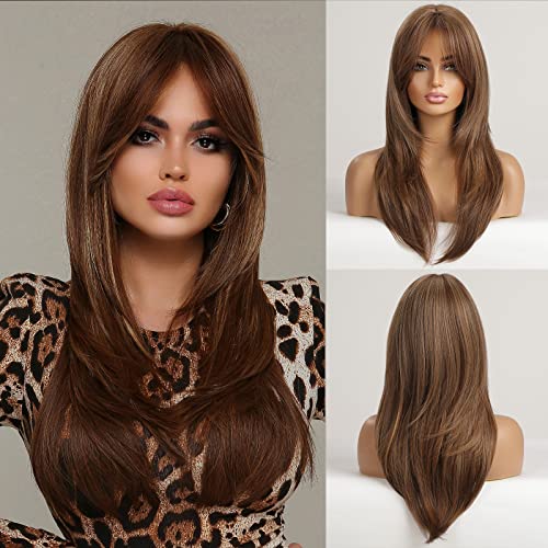 Stylish Akashkrishna Long Wavy Dark Brown Full Head Synthetic Wig for Women with Free Wig Cap | Perfect for Cosplay, Daily Wear & Special Occasions