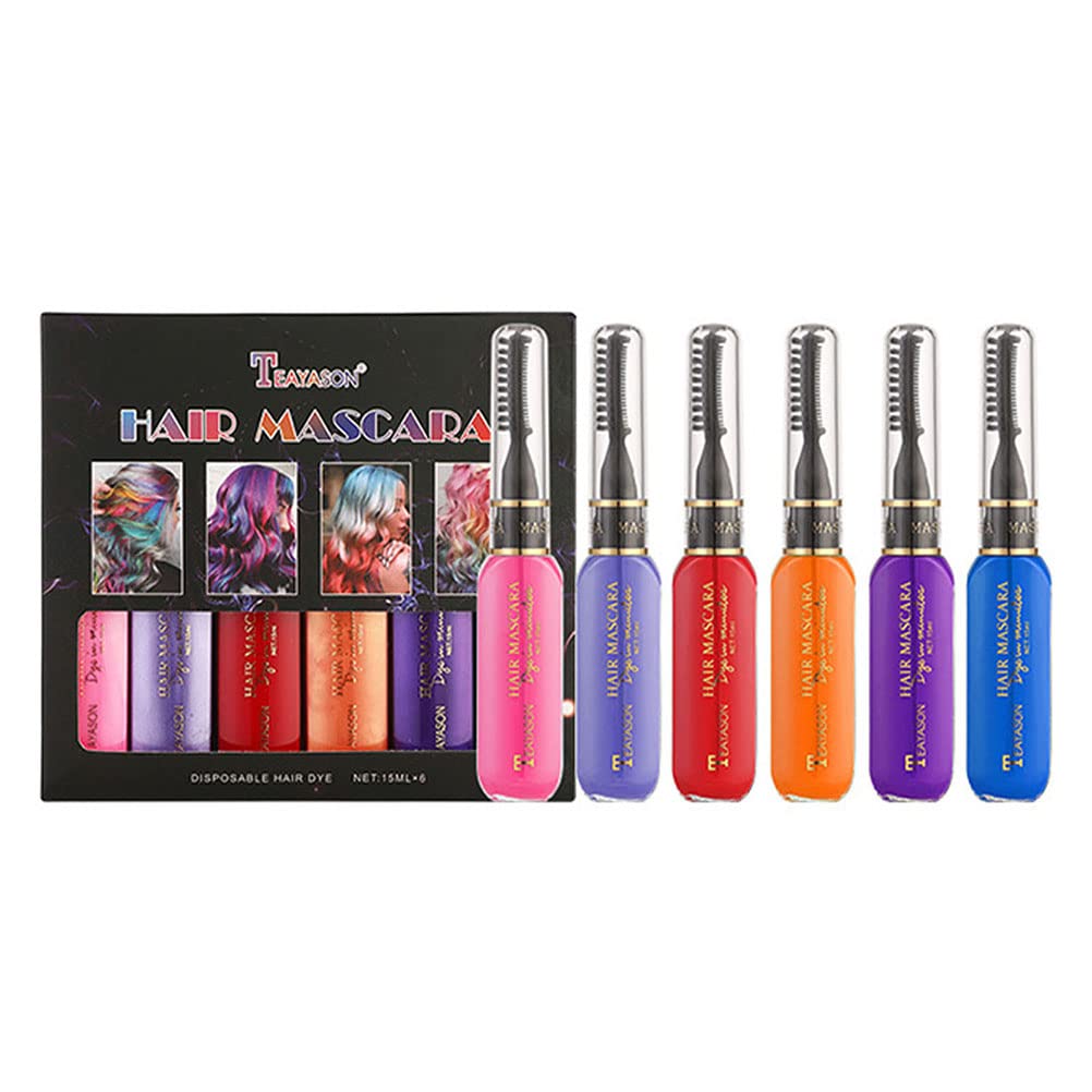 MixCut Temporary Hair Mascara & Color Chalk - 6 Vibrant Colors for Kids & Teens | Safe, Washable Hair Dye for Parties, Halloween, Christmas, Cosplay & DIY Styling | Perfect for Birthday Celebrations, School Events & Themed Costumes