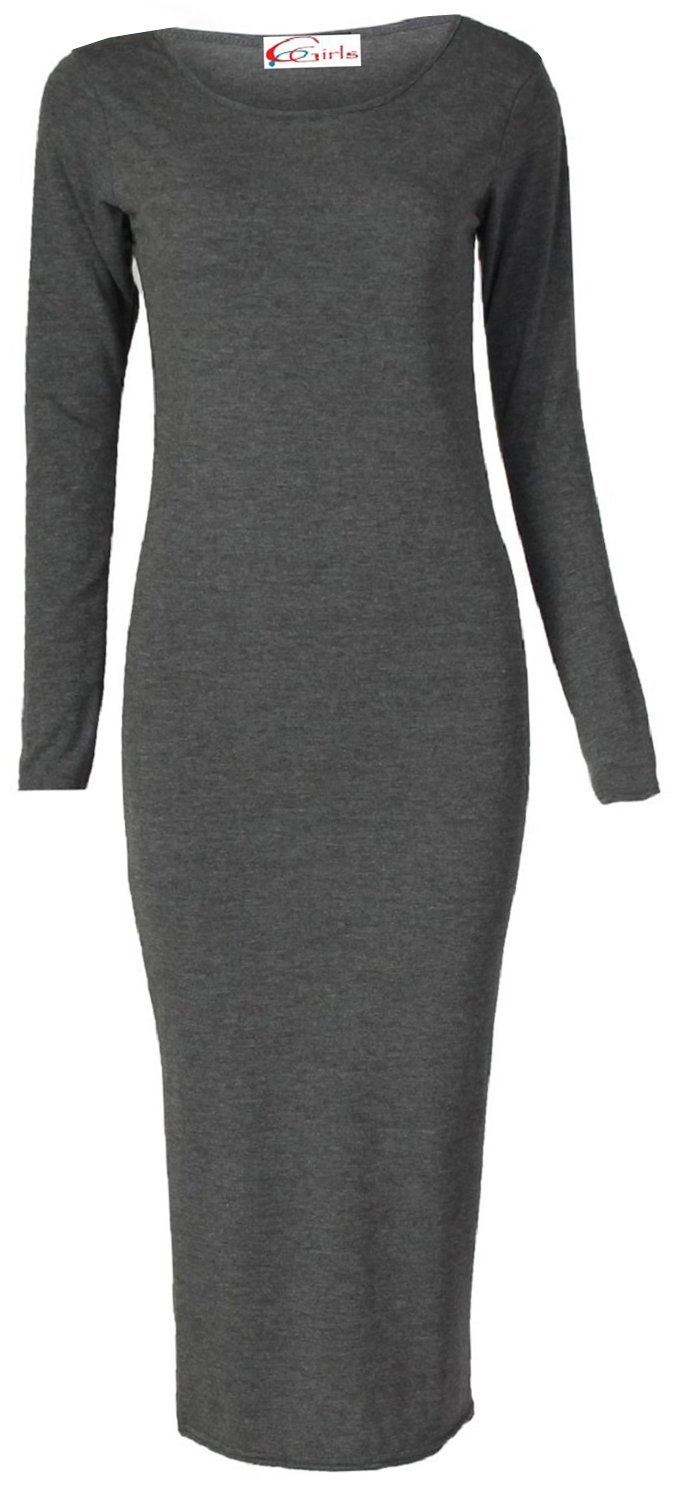 Crazy Girls Women's Long Sleeve Scoop Neck Midi Dress - Elegant Casual & Party Wear for Fall/Winter Season