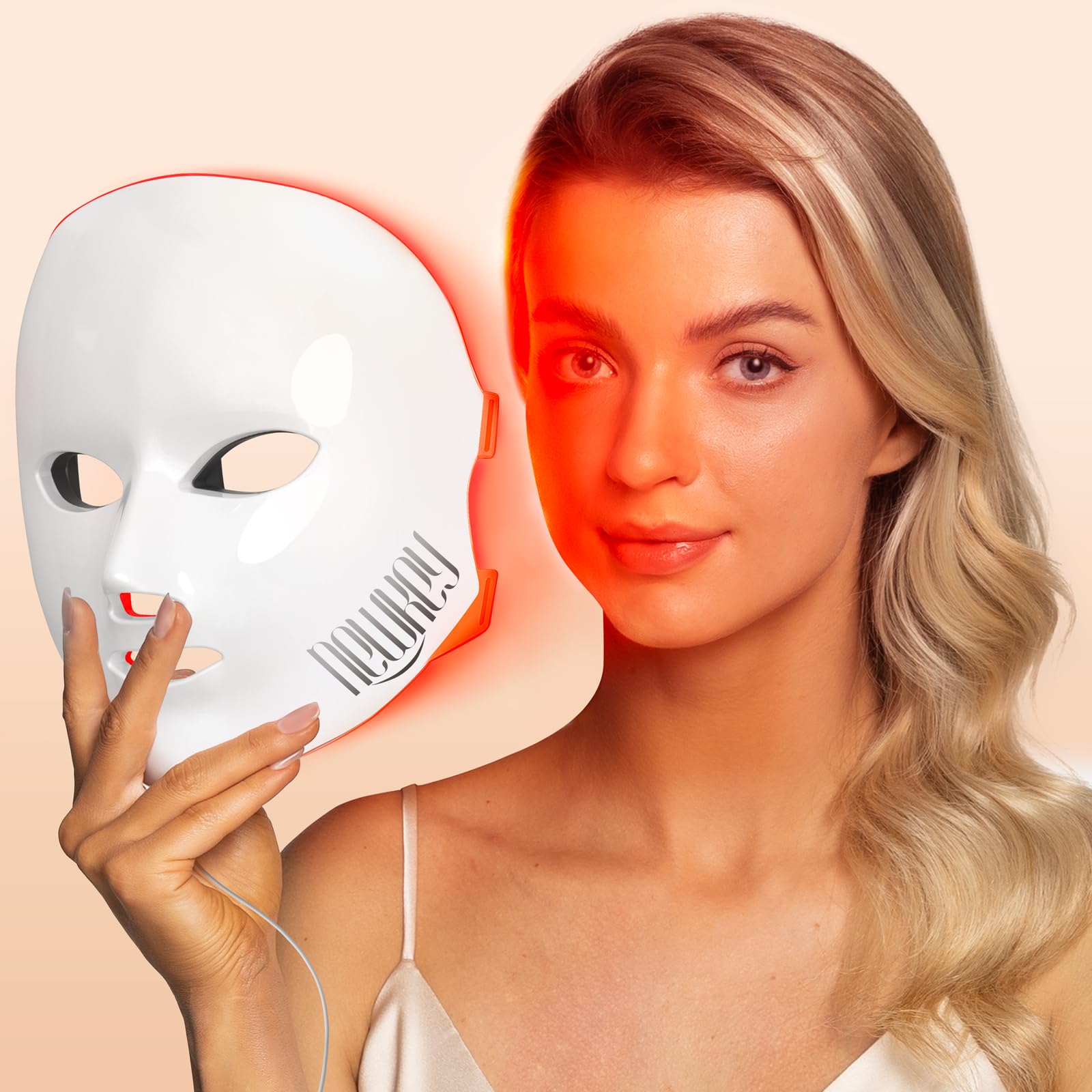 NEWKEY LED Face Mask Light Therapy - 150 LEDs Red & Blue Light Therapy for Wrinkles & Acne Treatment, 10 Min Auto Shut Off, Wired - Perfect for At-Home Skincare & Anti-Aging Routine