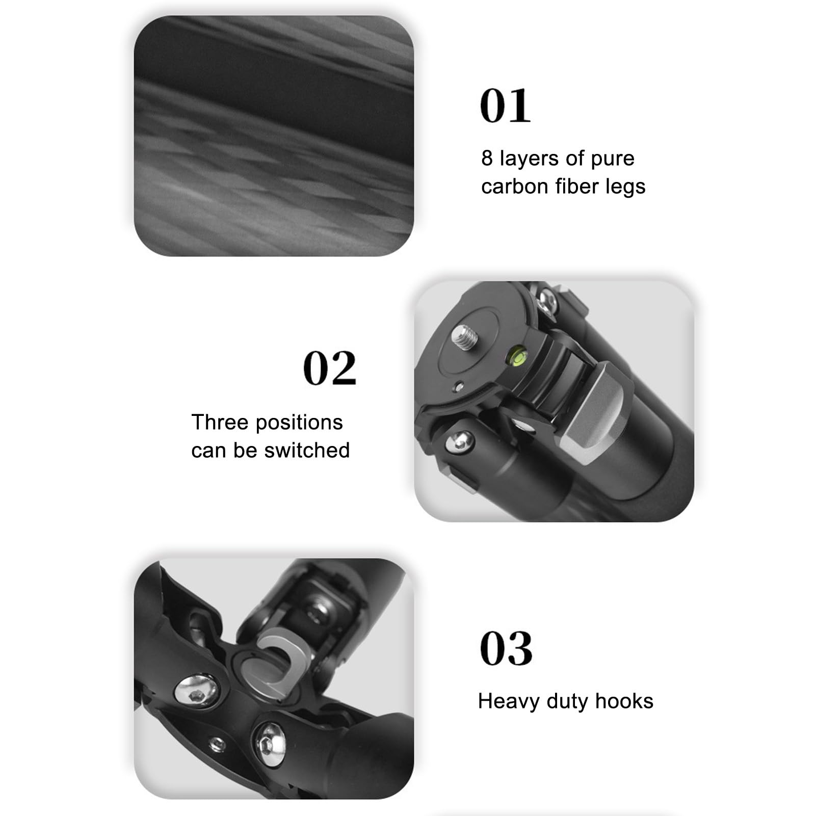 Professional Carbon Fiber Camera Tripod - Lightweight Extendable Stand for DSLR Photography, Video Recording, Vlogging & Travel - Perfect for Outdoor Shoots, YouTube Videos & Travel Adventures