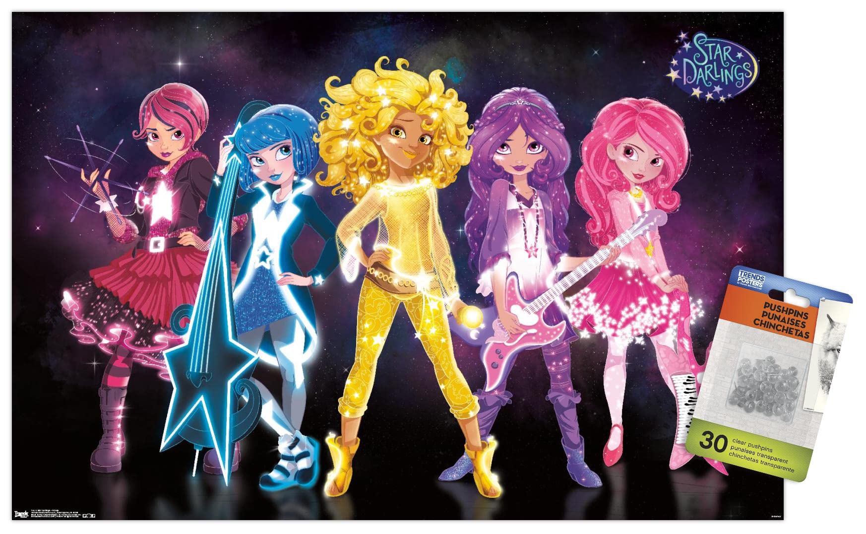 Disney Star Darlings Wall Poster Set with Push Pins - Cute Room Decor for Girls Bedroom, Dorm, Playroom & Kids Wall Art