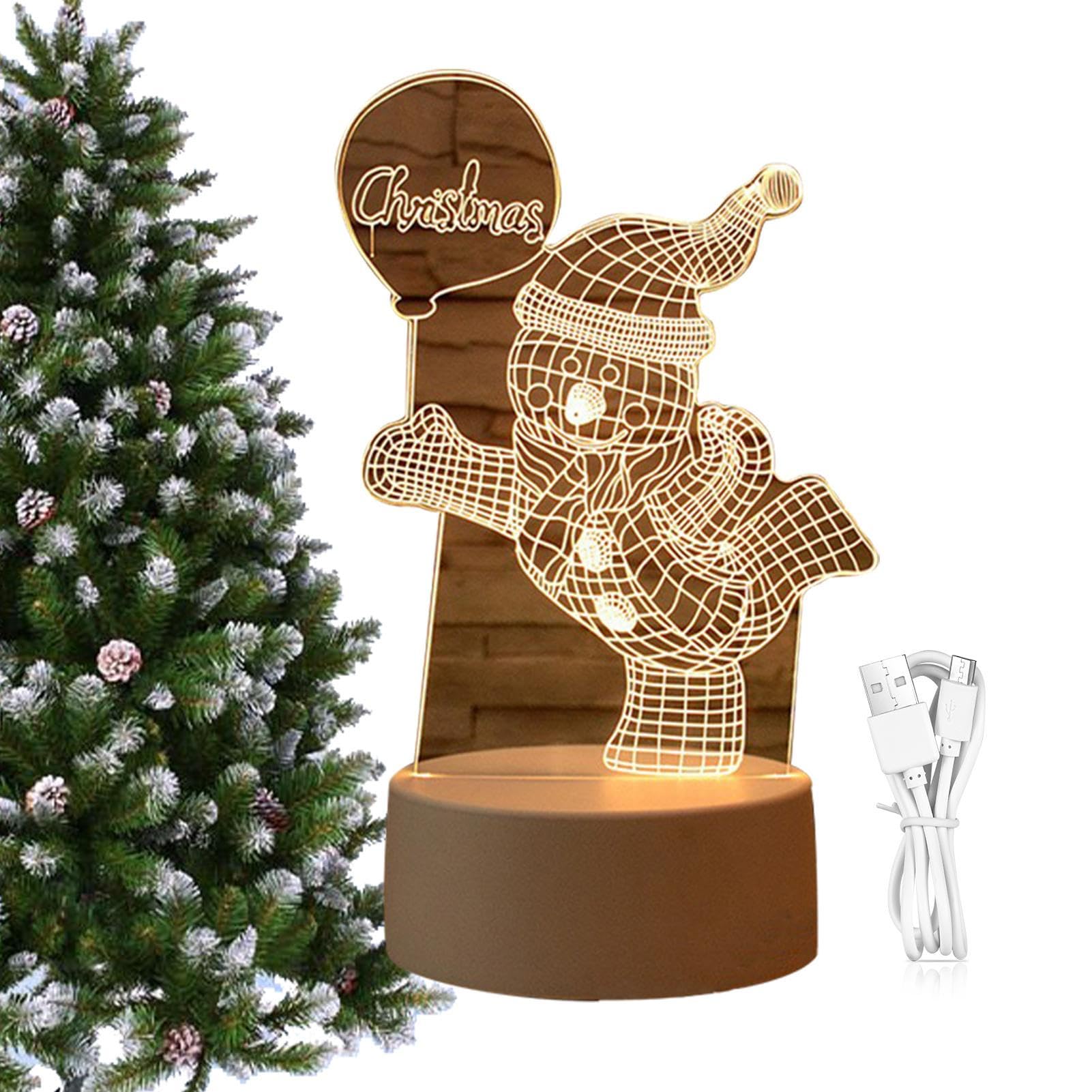 3D Christmas Night Light - Acrylic Holiday Bedside Lamp for Living Room, Bedroom & Kids Room Decor - Perfect Holiday Gift for Family & Friends - Cozy Ambiance for Christmas Celebrations & Winter Nights