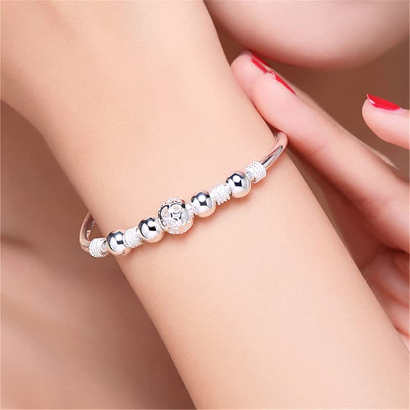 Sterling Silver Bangle Bracelets for Women - 925 Silver Adjustable Cuff Bracelet, Elegant Open Bangle Jewelry for Mom, Wife, Valentine's Day & Mother's Day Gift | Perfect for Everyday Wear, Date Nights, and Special Occasions