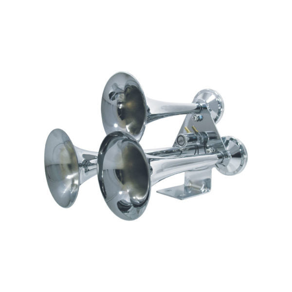 Chrome Truck Train Triple Air Horns 12V 24V Loud Kit - OTH 1430CZ for Semi Trucks, Emergency Vehicles & Boats - Perfect for Safety Alerts & Custom Upgrades