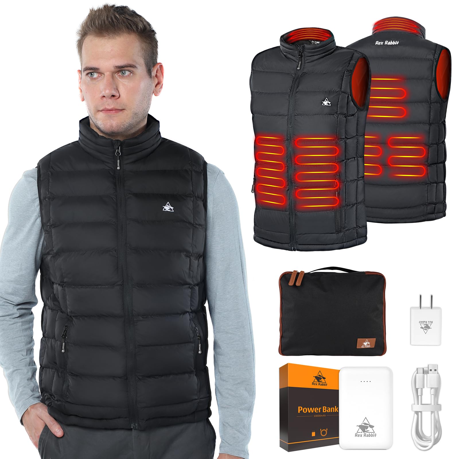 Men's Rex Rabbit Electric Heated Vest with 6 Heating Zones - Battery Pack & Plug Included - Perfect for Winter Sports, Outdoor Work & Cold Weather Activities