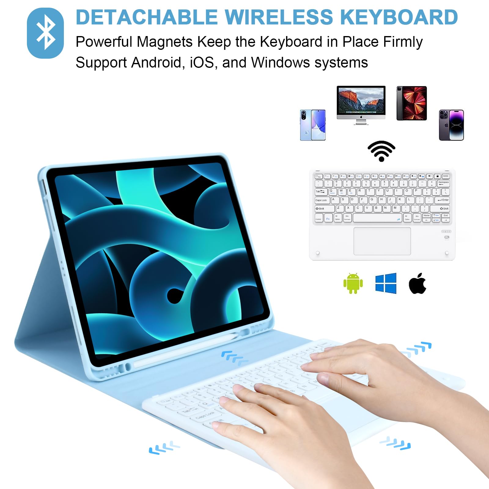 COO Detachable Wireless Bluetooth Keyboard Case with Trackpad for iPad Pro 12.9 inch 6th/5th/4th/3rd Gen (2022-2018) - Slim Folio Stand Cover with Backlit Keys (Blue) | Perfect for Work, Travel & Home Office Use