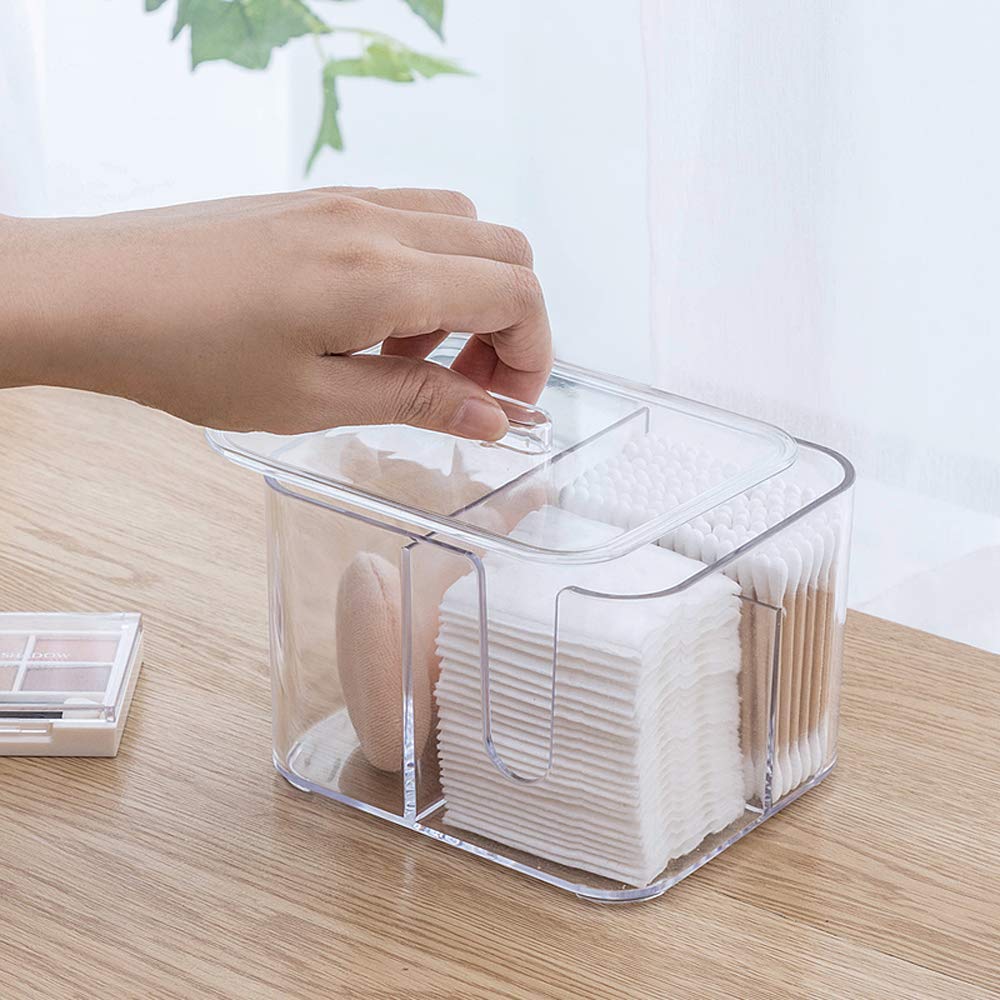 SUNFICON Acrylic Makeup Organizer with Cotton Pads Holder - 3-Tier Cosmetic Storage Box for Lipstick, Brushes & Skincare | Perfect for Vanity, Bathroom & Travel Organization