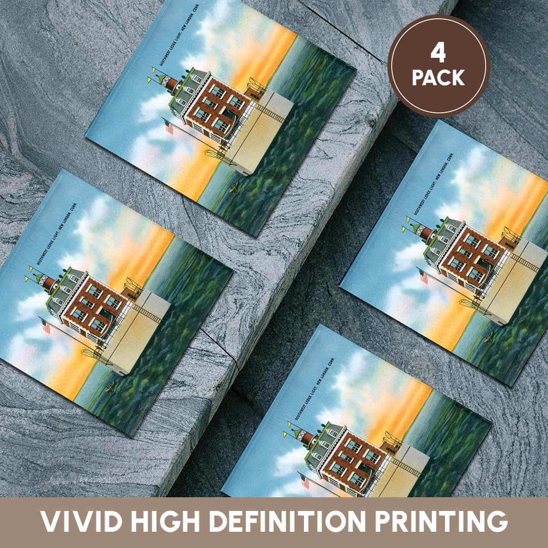 Southwest Ledge Lighthouse New London Connecticut Ceramic Tile Coasters Set of 4 - Unique Lighthouse Decor for Home Bar, Office, or Gift Idea