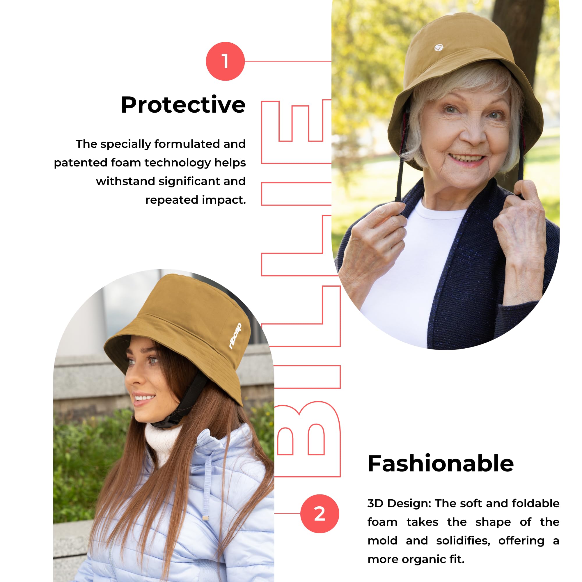 Ribcap Billie Medical Grade Protective Helmet for Epilepsy & Seizures - Soft Fall Protection Helmet in Cream | Stylish & Comfortable Bucket Hat Design | Ideal for Daily Wear, Outdoor Activities & Medical Safety