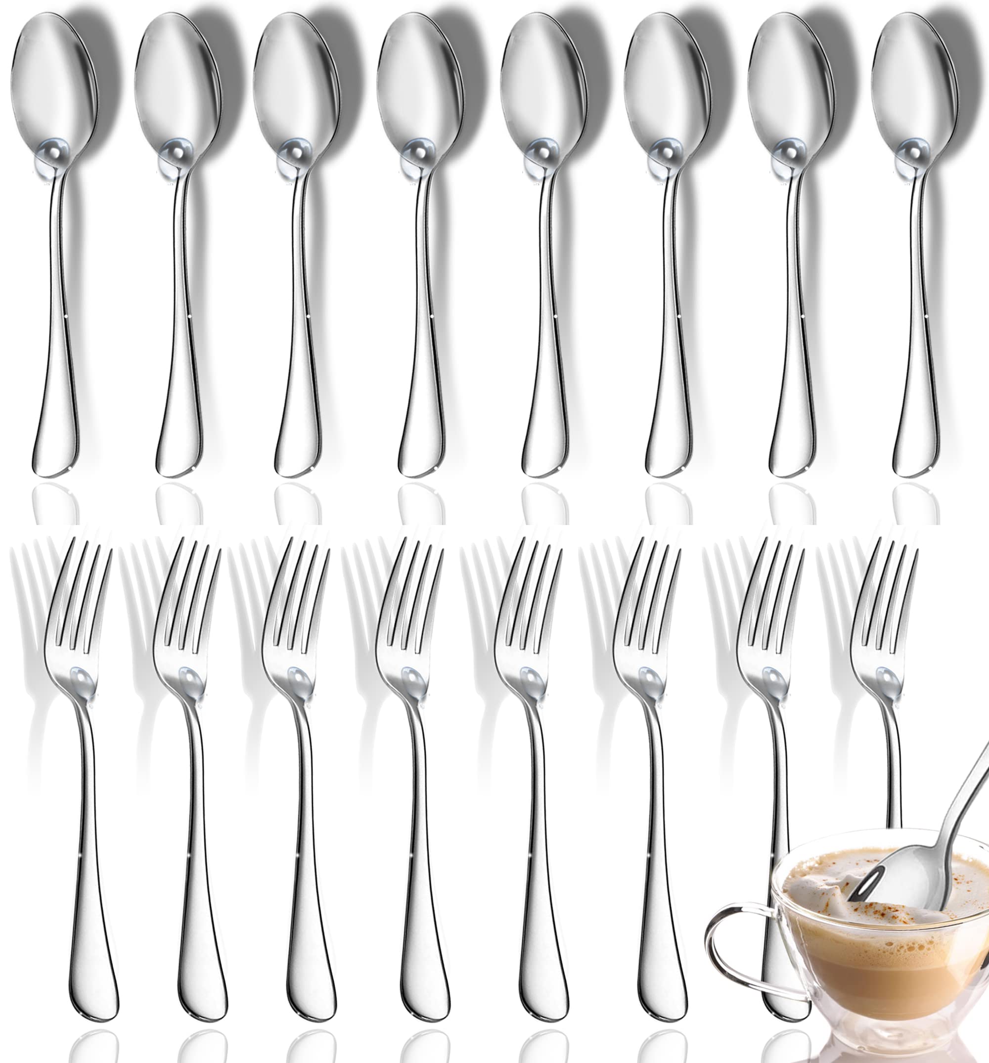 16-Piece Stainless Steel Cutlery Set - Top Food Grade Small Forks & Spoons for Dessert, Salad & Coffee (6.7