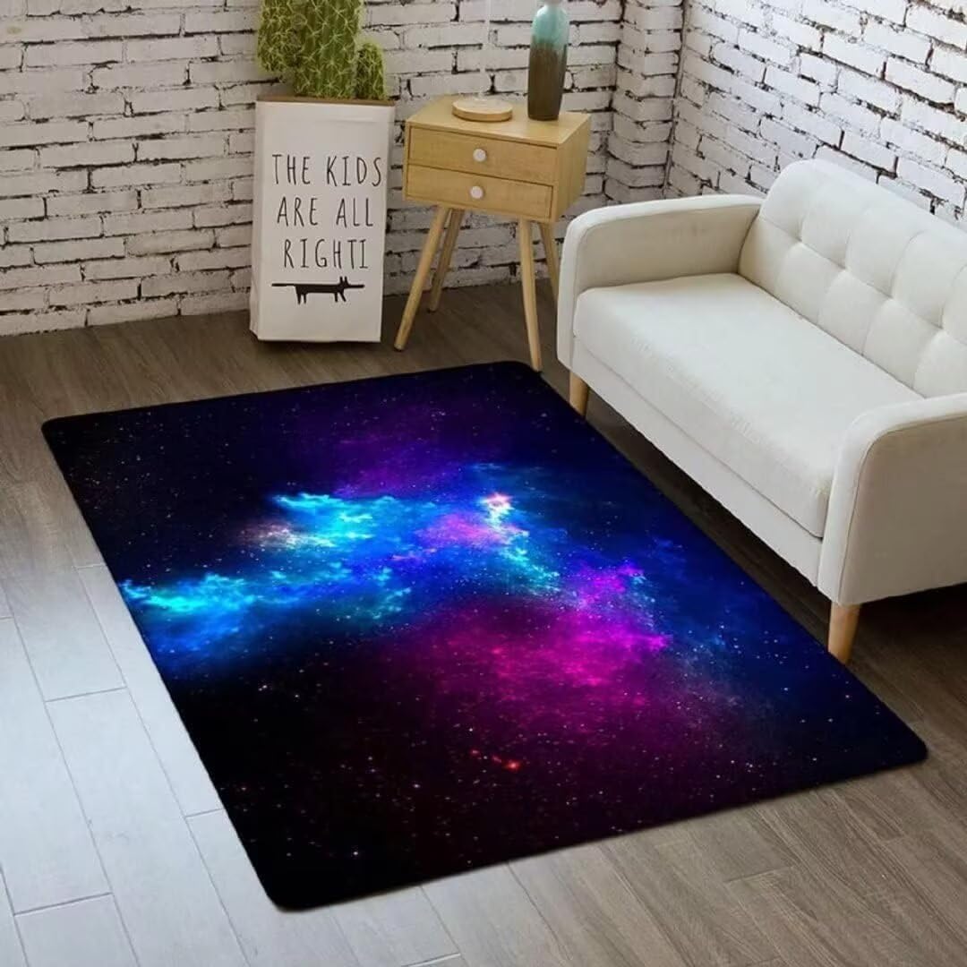 Galaxy Starry Sky Area Rug 4'×6' - Non-Slip Washable Floor Mat for Kids Room, Teens Bedroom & Playroom - Outer Space Themed Carpet for Home Decor & Play Area
