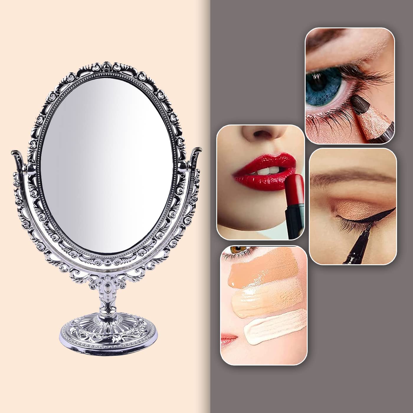 RAAYA 2-Sided Makeup Mirror with Stand - Adjustable Vanity Mirror for Dressing Table, Bedroom & Bathroom - Perfect for Makeup Application, Skincare & Hair Styling - 1 Piece