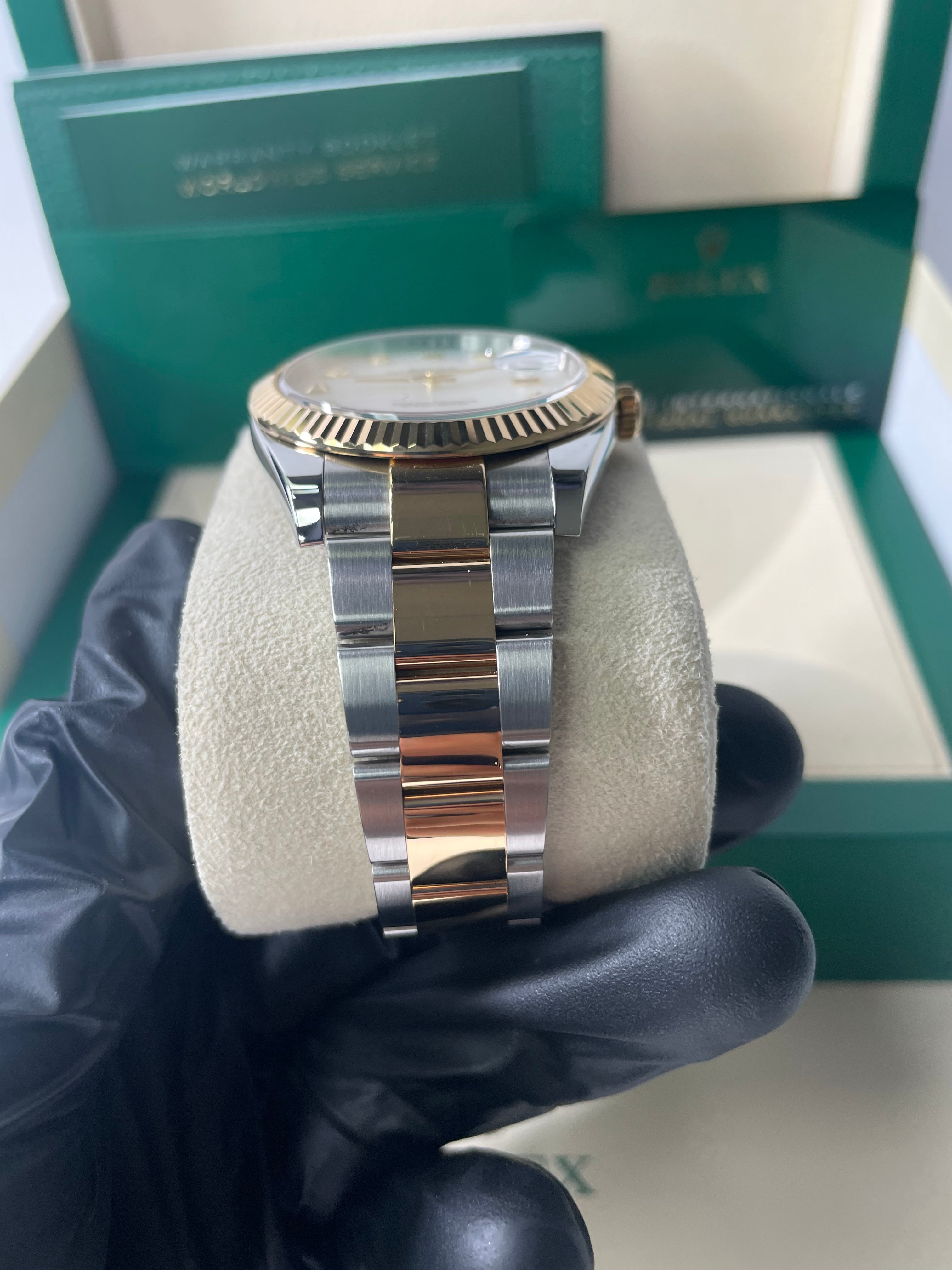 Rolex Datejust 41 Watch - Yellow Gold & Steel, Fluted Bezel, White Mother of Pearl Diamond Dial, Oyster Bracelet (Ref #126333) | Luxury Dress Watch for Men, Perfect for Business & Formal Occasions