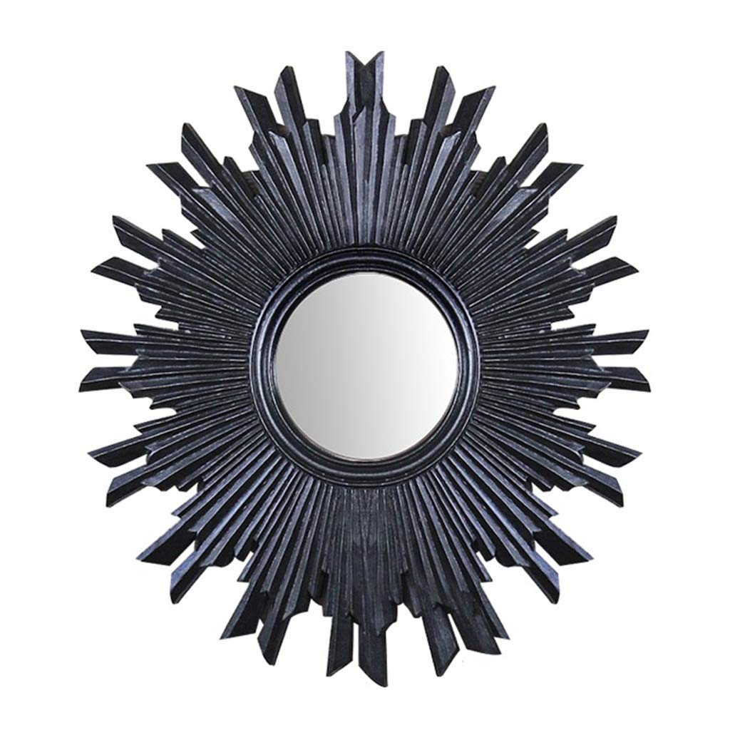 FMOGE European Sunburst Round Decorative Wall Mirror - Black Wood MDF Vanity Makeup Mirror with HD Silver Glass for Living Room, Bathroom, Hallway - Perfect for Home Decor & Dressing Area
