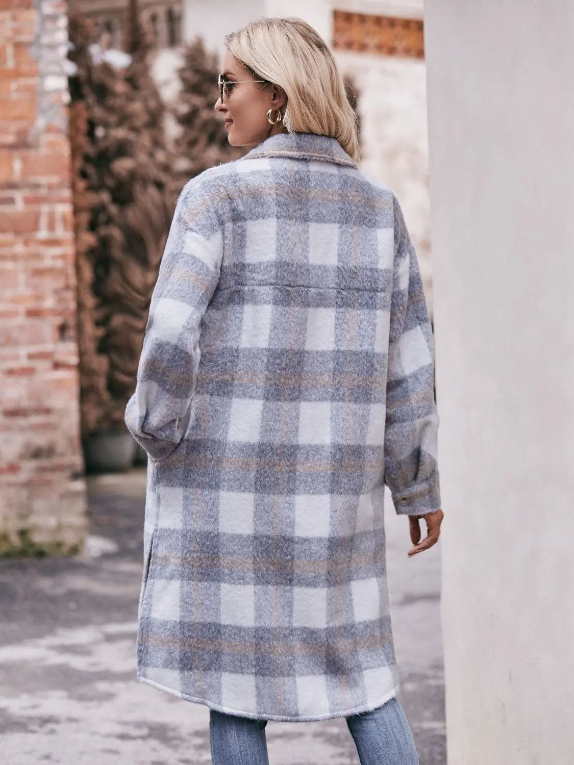 Stylish Plaid Dropped Shoulder Slit Coat for Women | Trendy Fall Winter Longline Jacket | Perfect for Office, Dating & Outdoor Activities
