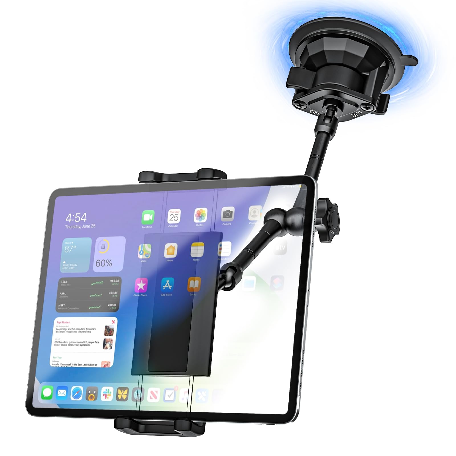 Sunroof Tablet Holder Mount for Car & Truck - Anti-Shake Dashboard & Windshield Stand for iPad Pro/Air (4-12.9