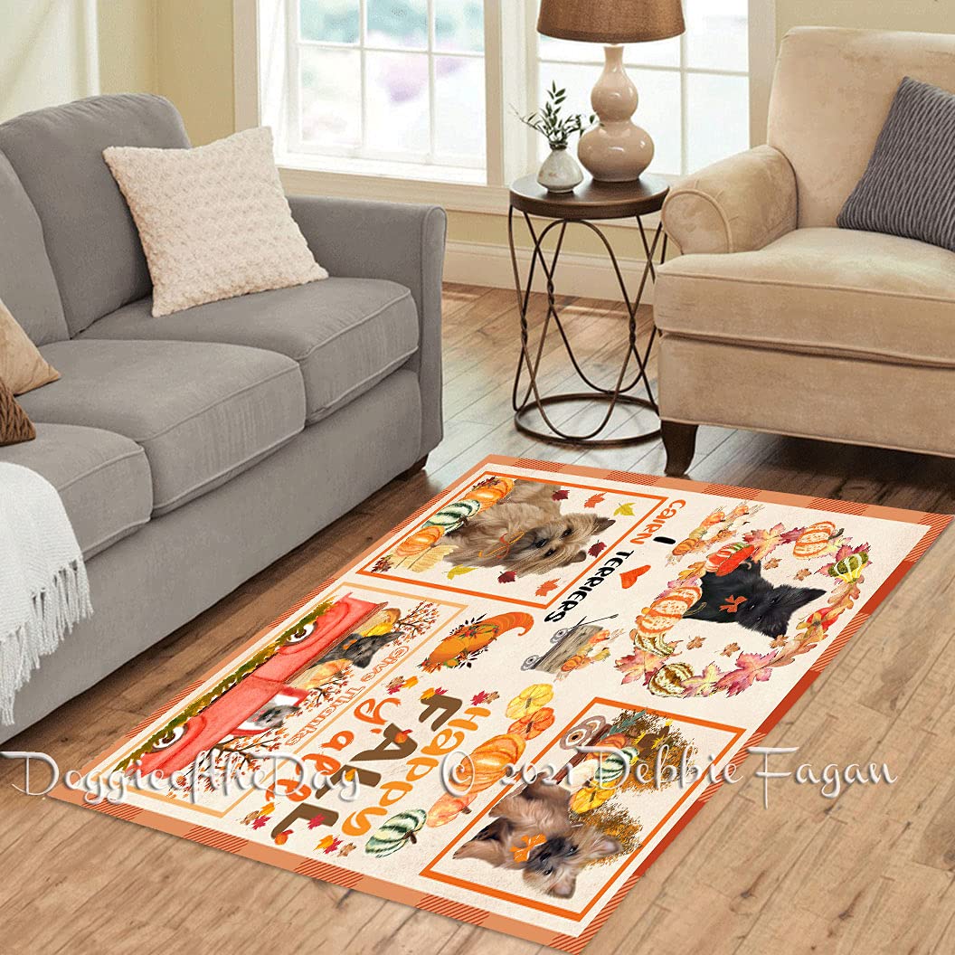 Happy Fall Y'all Pumpkin Cairn Terrier Dog Area Rug - Ultra Soft Pet Printed Floor Mat - Unique Home Decor Carpet for Dog Lovers - 7'x3'3'' Indoor Non-Slip Rug - Perfect for Living Room, Bedroom & Pet Play Area