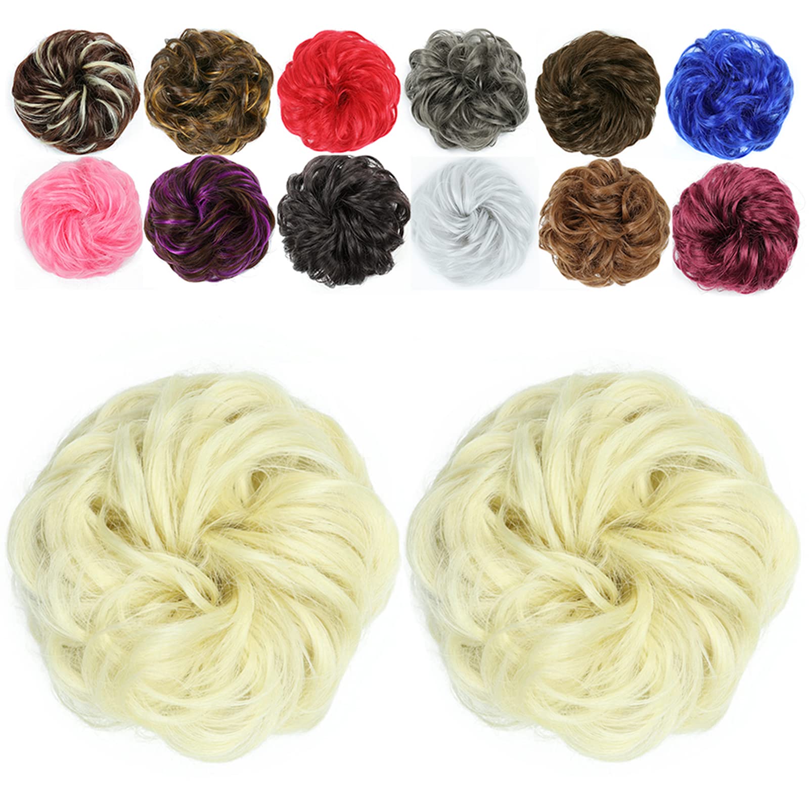 Messy Hair Bun Extension 2Pcs - Curly Fake Hair Scrunchie for Messy Buns (613 Blonde) | Perfect for Weddings, Cosplay & Everyday Hairstyles