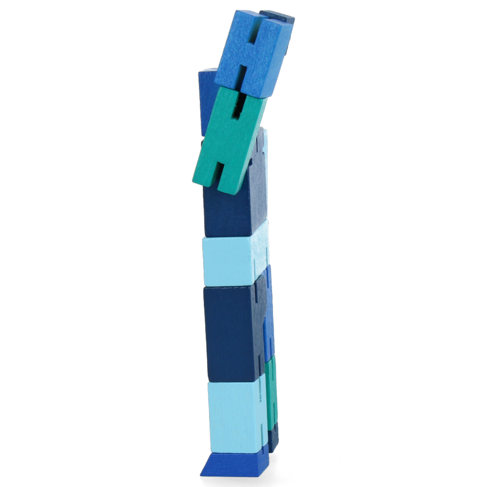 Blue Micro Cubebot - Compact & Portable Wooden Puzzle Toy for Kids & Adults | Perfect for Stress Relief, Office Desk Decor, and STEM Learning