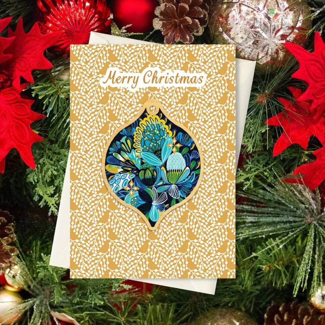 Azure Natives Australian Christmas Card & Bauble - Premium Holiday Greeting Cards with Ornament for Xmas Decorations, Gifts & Festive Celebrations