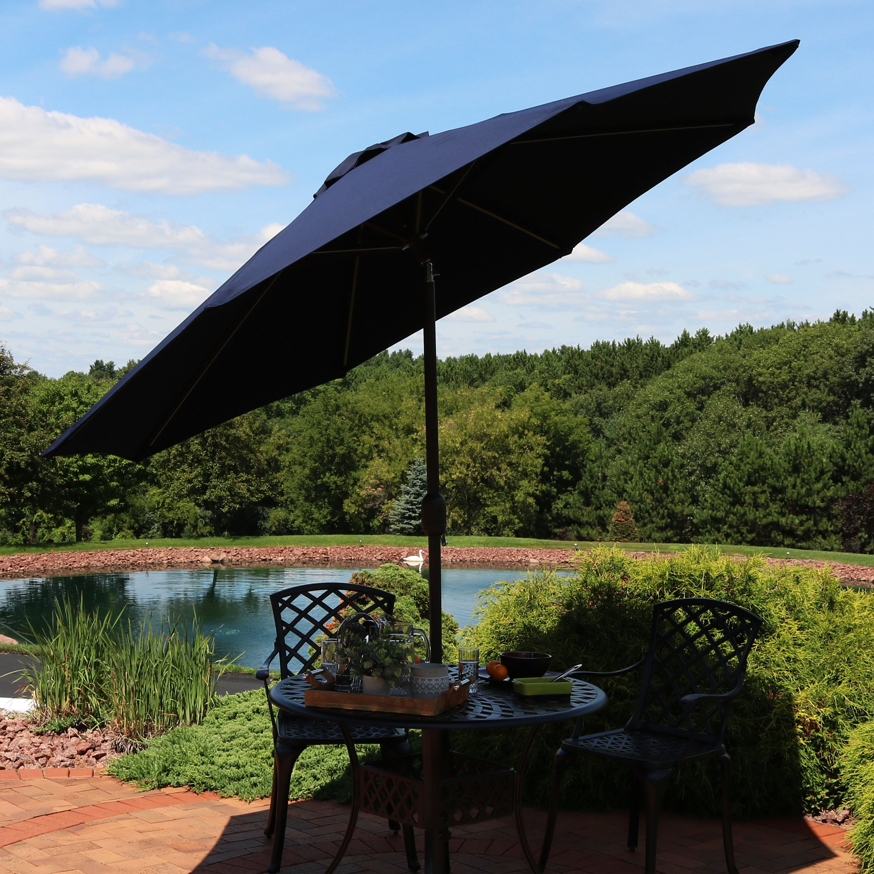 Sunnydaze 9-Foot Aluminum Patio Umbrella with Auto Tilt & Crank - Waterproof Sunbrella Fabric for Outdoor Dining, Poolside, and Garden Shade