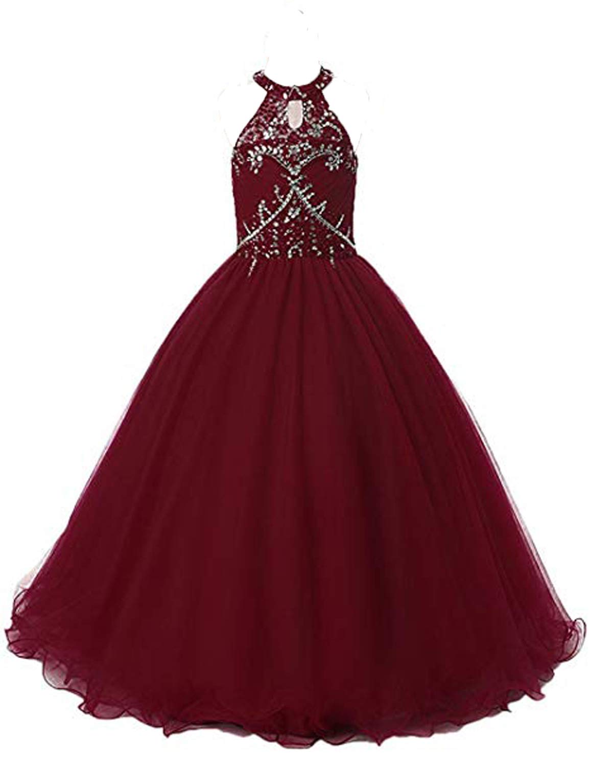 Adela Halter Sequins Flower Girls Dresses - Long Beading Pageant Ball Gown for First Communion, Baptism, Wedding & Special Occasions | Elegant Formal Gown for Girls