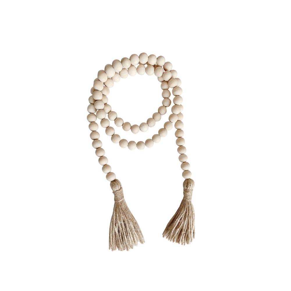 Rustic Wood Bead Garland with Tassels - 3Pcs Farmhouse Decor, Prayer Beads Wall Hanging for Boho Chic & Country Home Decor - Perfect for Living Room, Bedroom, Wedding, and Nursery Decoration