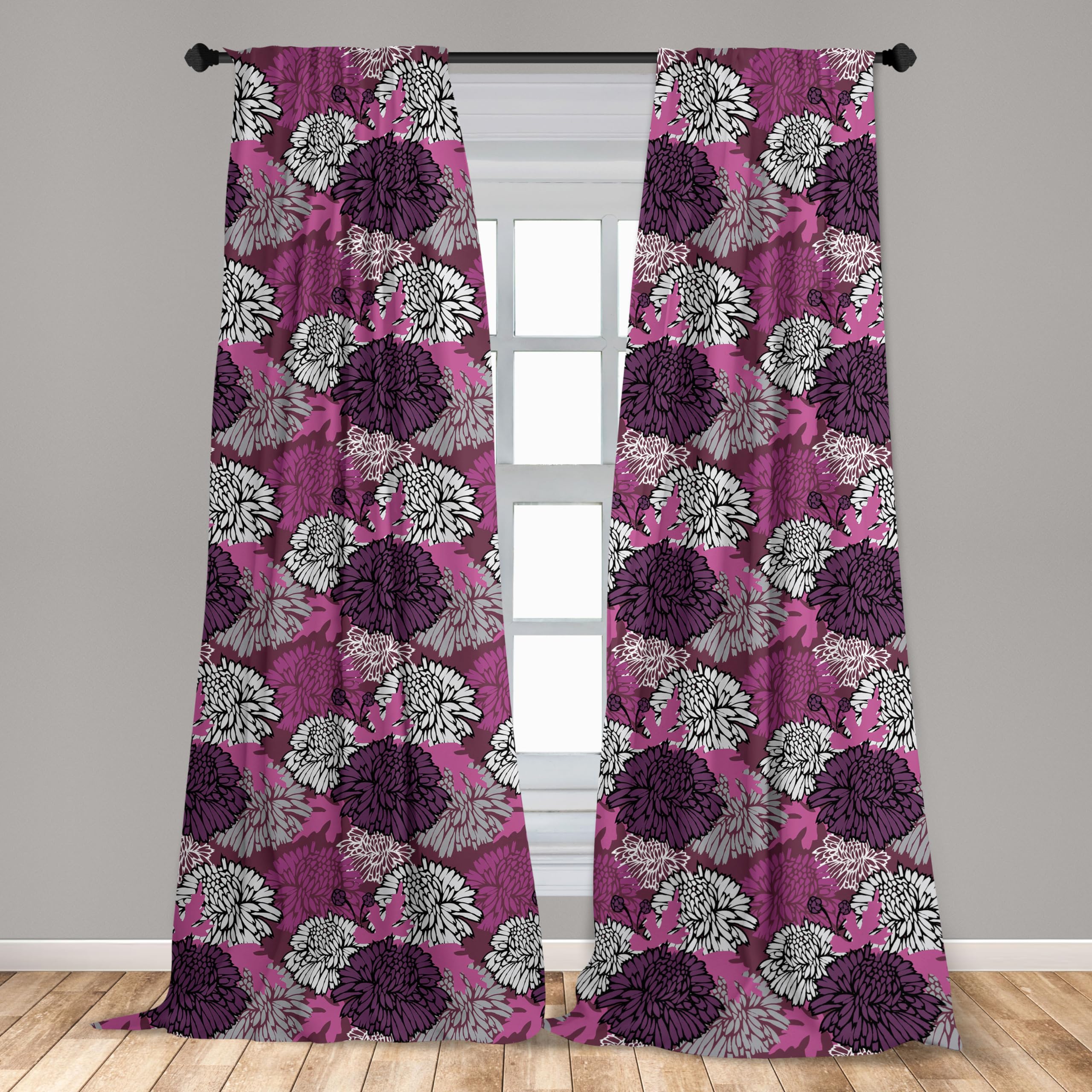 Ambesonne Purple Dahlia Curtains - 2 Panel Set with Large Chrysanthemum Blossom Design, 28
