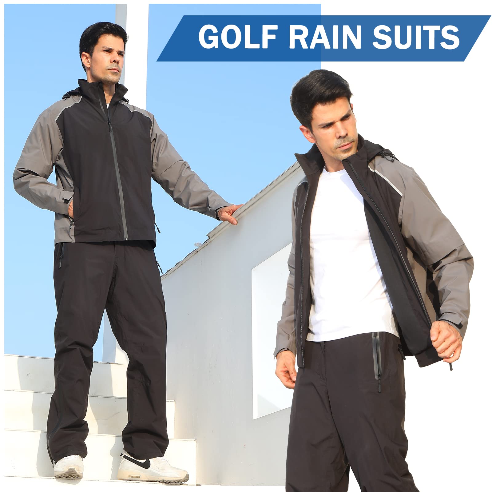 K.E.J. Men's Waterproof Golf Rain Jacket - Lightweight Windbreaker for Hiking, Cycling, Running & Outdoor Activities | Perfect for Golfing, Camping & Travel