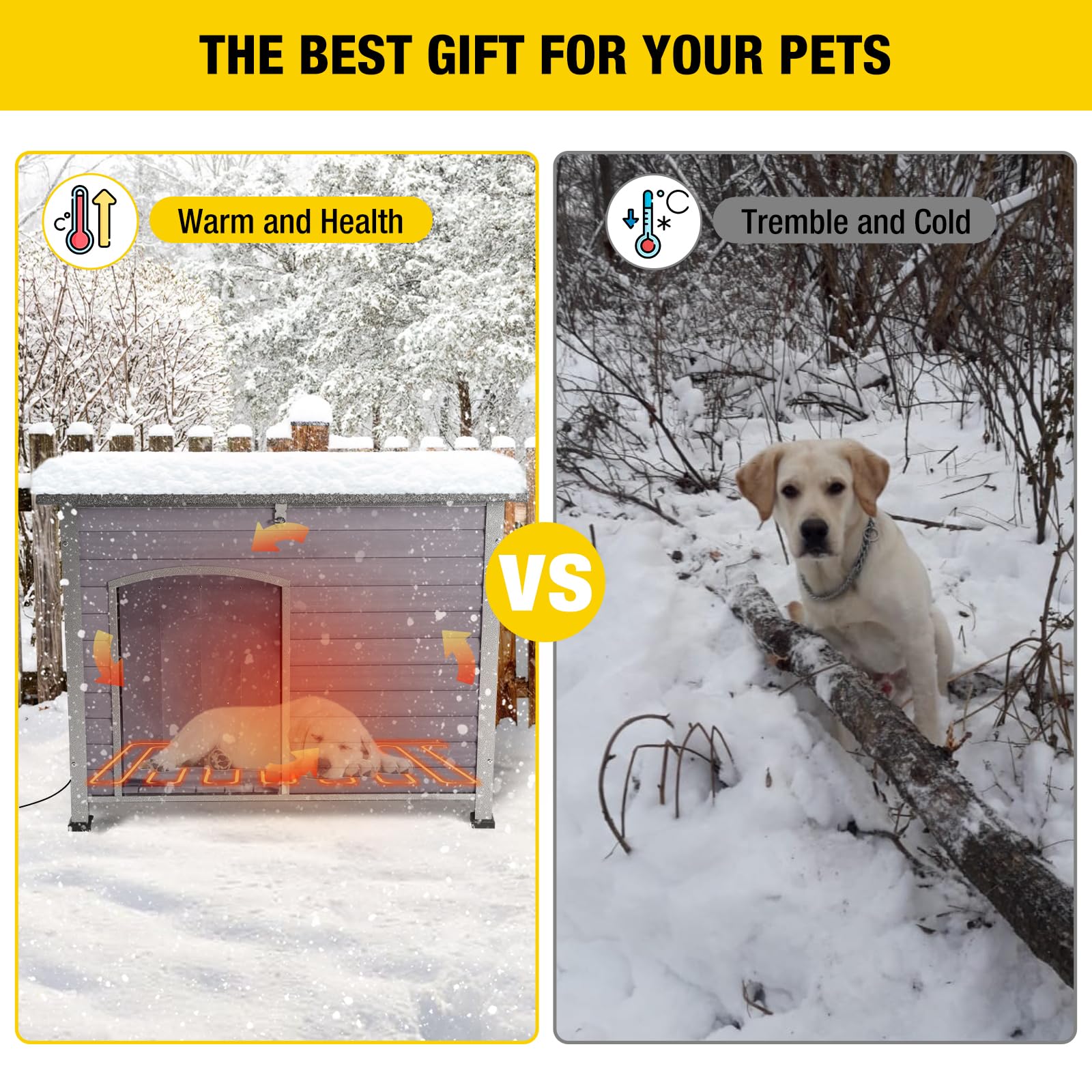 Aivituvin Heated Outdoor Dog House - Insulated Dog Kennel with All-Around Iron Frame, Waterproof Roof - Large Dog Cage for Small, Medium & Large Dogs - Perfect for Winter, Backyard, and Patio Use