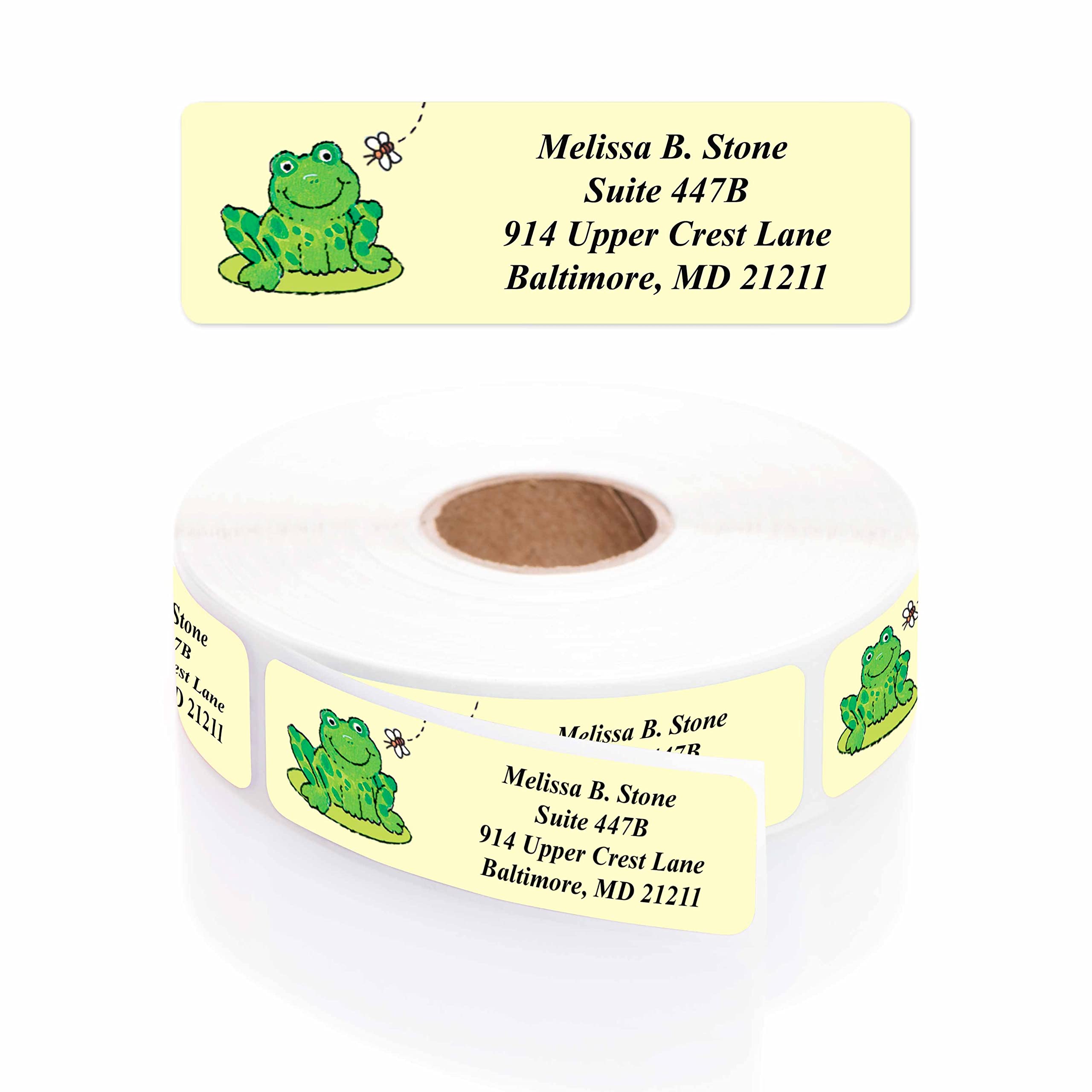 Elegant Frog on Lily Pad Rolled Address Labels with Plastic Dispenser - Perfect for Wedding Invitations, Greeting Cards & Mailing Envelopes