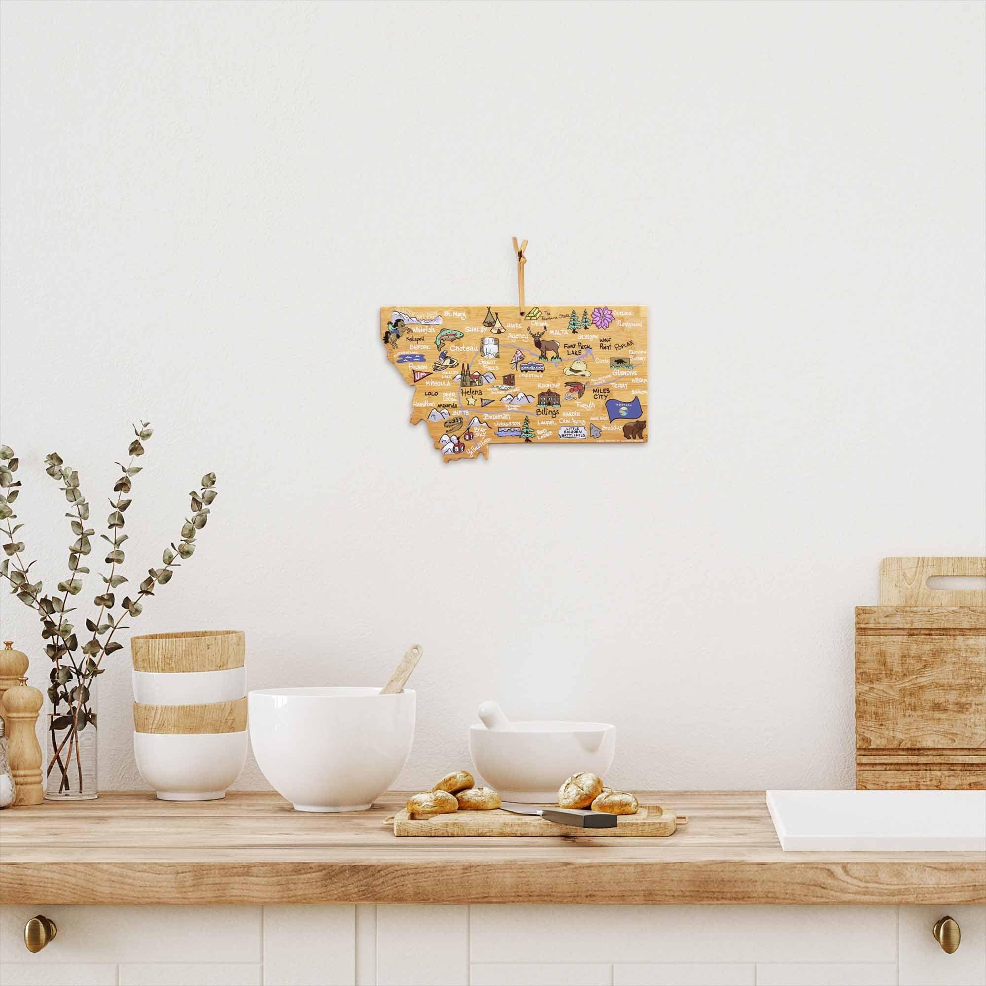 Premium Montana Wood Cutting Board with Fish Kiss™ Artwork - Durable Kitchen Essential for Chopping, Serving & Decor